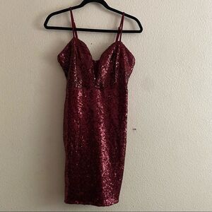 ANGL Red Bodycon Plunging Sequin Flattering Going Out Dress